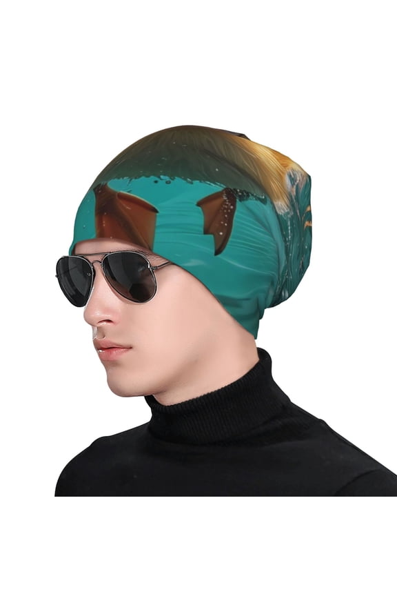 Underwater Swimming Duck Print Beanie Knitted Hat for Men Women, Winter Fashion Knit Cuffed Caps Unisex