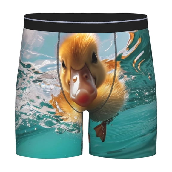 Xecao Underwater Swimming Duck Print Boxer Briefs for Men's Stretch Moisture-Wicking Underwear, Mid-Rise Classics breathable fabric
