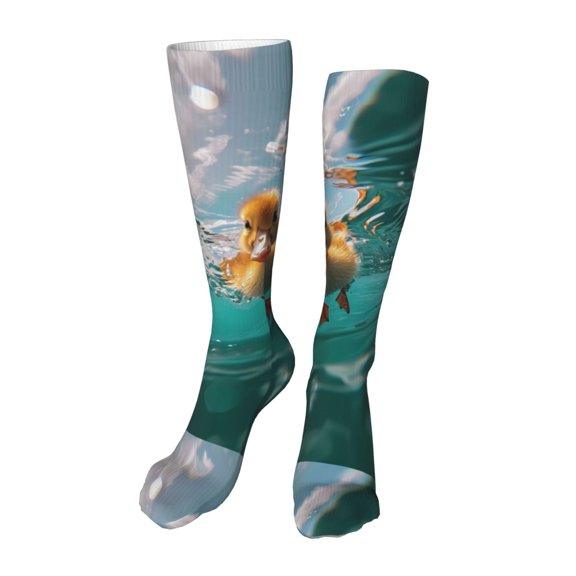 Xecao Underwater Swimming Duck Print Calf Socks Seamless Toe, Knee High Long Socks, Sports Socks Trouser Socks for Women and Men-One Size
