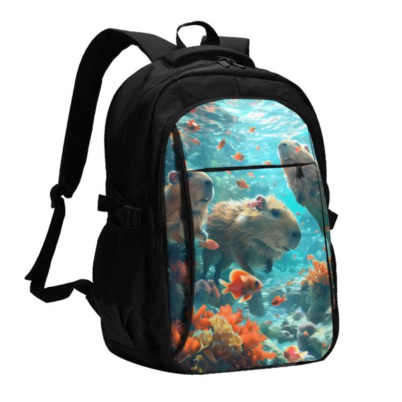 Xecao Underwater Swimming Guinea Pig for Travel Laptop Backpack, USB-Charging-Enabled, Spacious Business Backpack for Men and Women,College School Computer Bag
