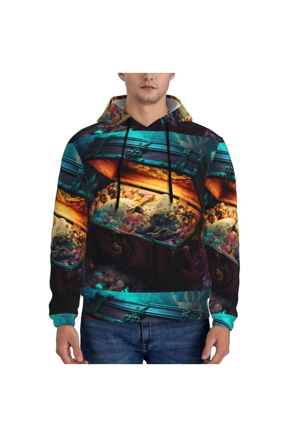 Underwater Treasure Chest Pattern Men's Adult Pullover Hoodie,Hooded Sweatshirt-X-Large