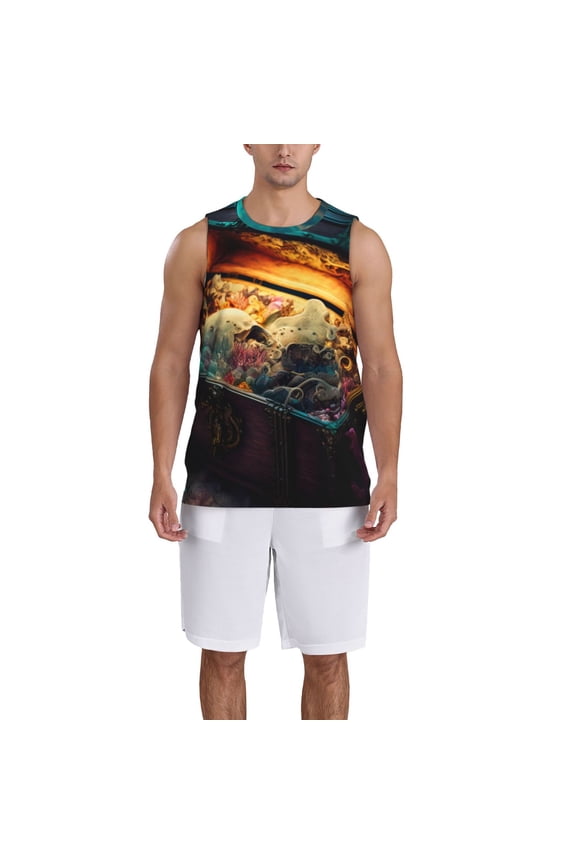 Underwater Treasure Chest print basketball shirt for both men and women, a unisex basketball jersey perfect for theme parties-Medium