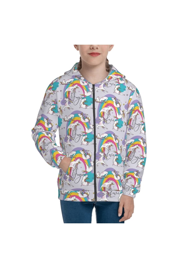 Unicorn DoingYoga Pattern Zip Up Hoodies for Boys Girls, Sweatshirt with Pockets-Small