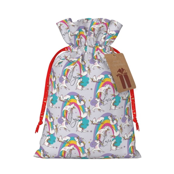 Xecao Unicorn DoingYoga Print Burlap Gift Bags with Drawstring and Gift Tags, Gift Bags, Burlap Bags, Jute Bags for Party, Christmas, DIY Craft Bags-Medium