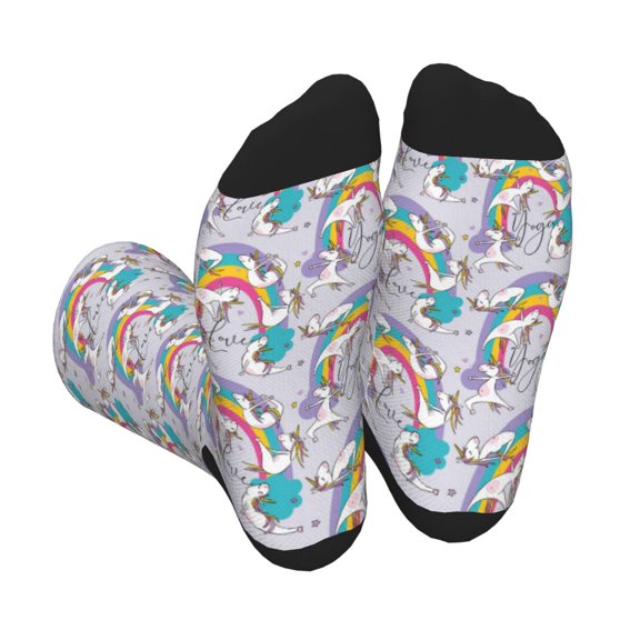 Xecao Unicorn DoingYoga Print Crew Socks for Men and Women, Men's Soft Moisture-wicking Sock