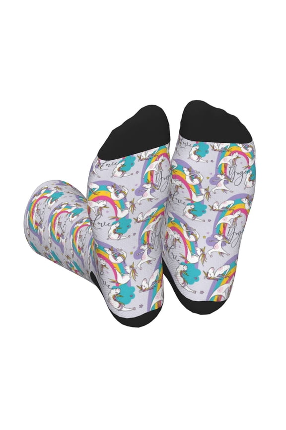 Unicorn DoingYoga Print Crew Socks for Men and Women, Men's Soft Moisture-wicking Sock