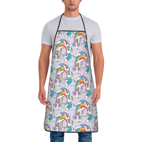 Xecao Unicorn DoingYoga Print Funny BBQ Chef Aprons for Men Women,Adjustable Kitchen Cooking Aprons with Pocket Waterproof Oil Proof No Pilling Fading