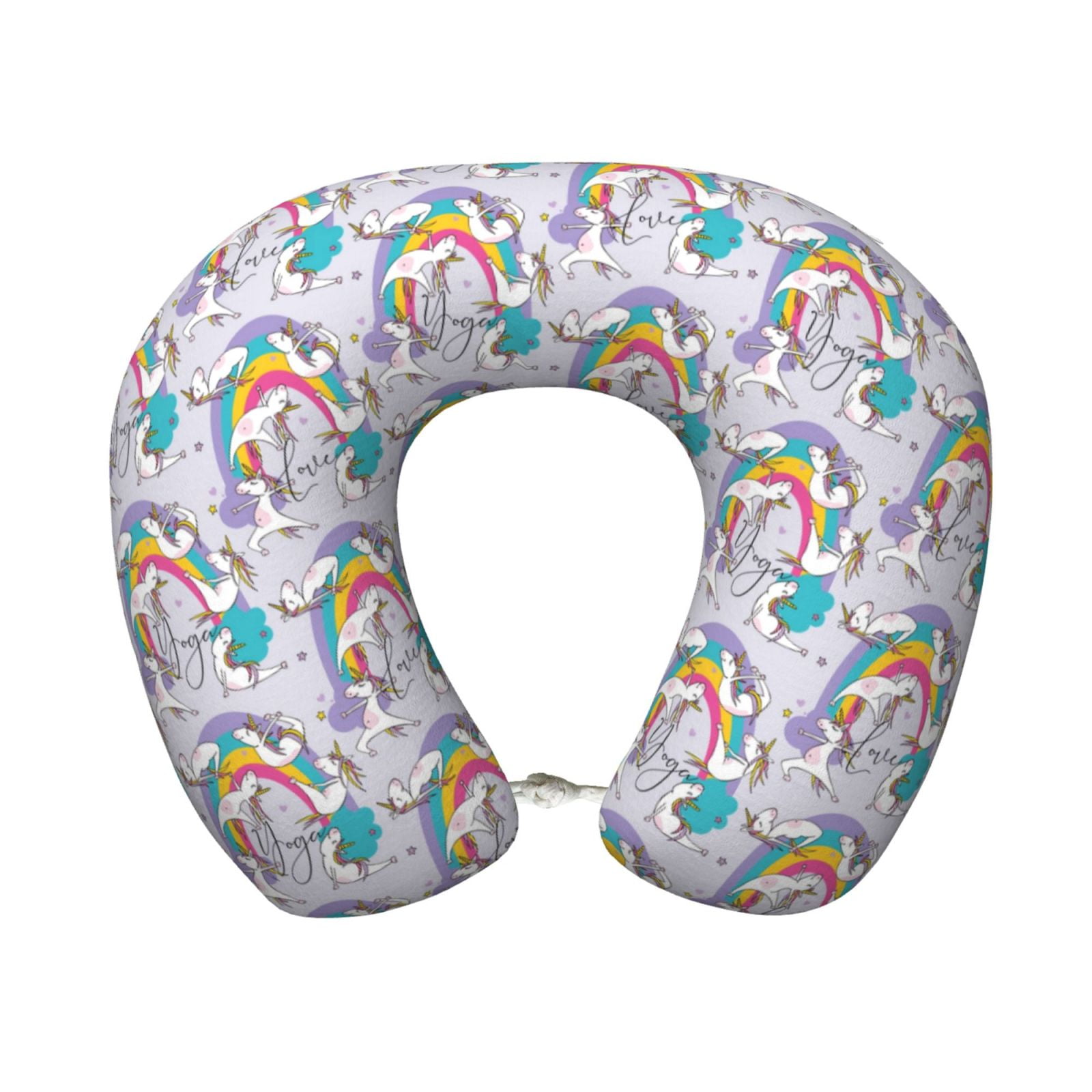 Xecao Unicorn DoingYoga Print Memory Foam Cervical Neck Pillow Versatile U-Shaped Pillows for Home,Office,Camping,Travelling,Soft Washable Cover