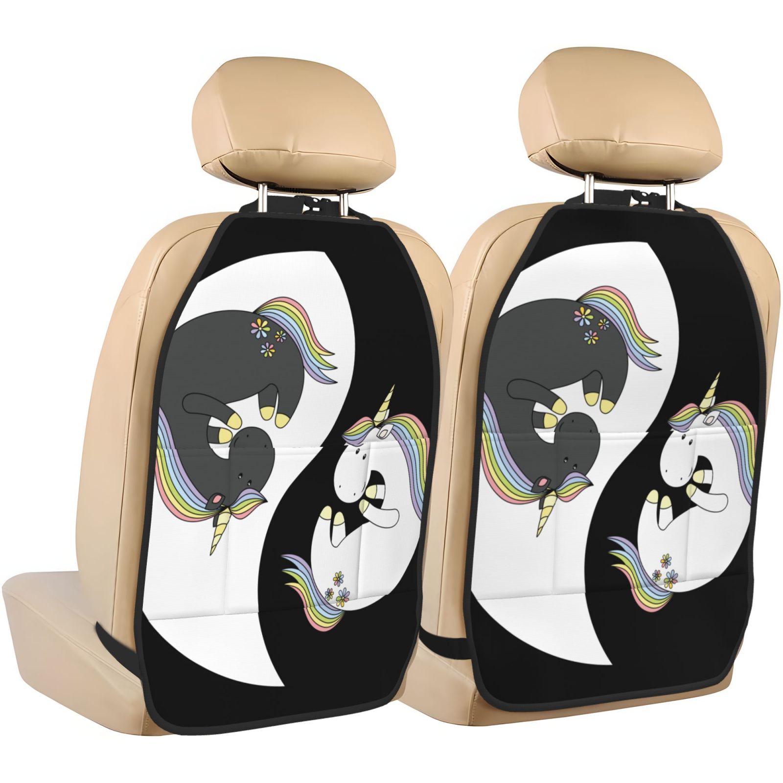 Xecao Unicorn in Yoga Pattern Car Seat Back Protector 2 Pack Large Capacity Pocket, Kick Mats Back Seat Protector