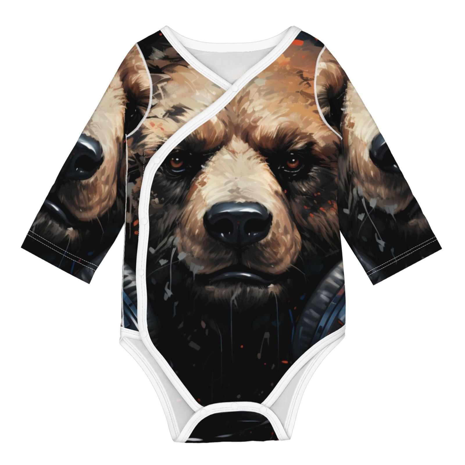 Xecao Urban Bear With Headphones Print Baby unisex-baby Cotton Long-sleeve Bodysuits-6 Months