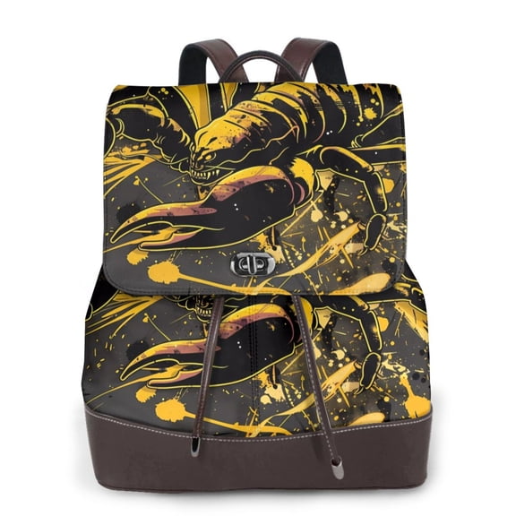 Xecao Urban Graffiti Scorpion Illustration Print Large Backpack Soft Leather for Women Travel with Compartment, Adjustable Convertible Strap