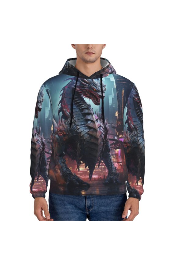 Urban Mechanical Dragon Pattern Men's Adult Pullover Hoodie,Hooded Sweatshirt-XX-Large