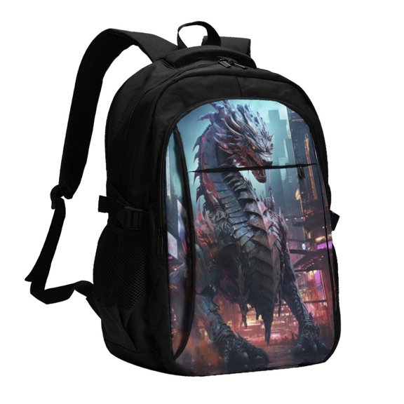 Xecao Urban Mechanical Dragon for Travel Laptop Backpack, USB-Charging-Enabled, Spacious Business Backpack for Men and Women,College School Computer Bag
