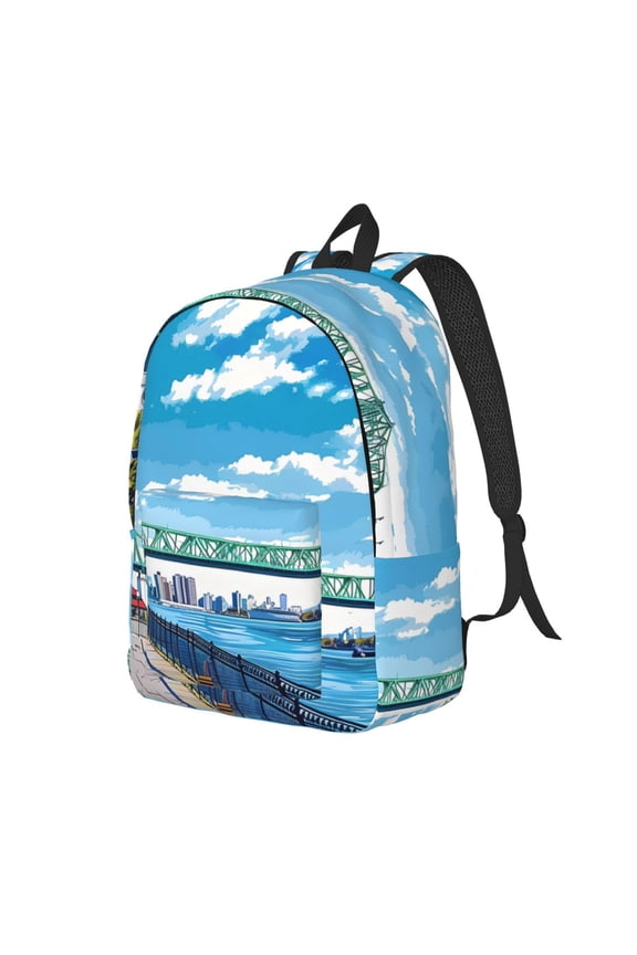 Urban Riverside Clock Tower for Canvas College Laptop Backpack, a Durable Rucksack for Both Men and Women, ideal for travel, school, and daily use Bag-Medium