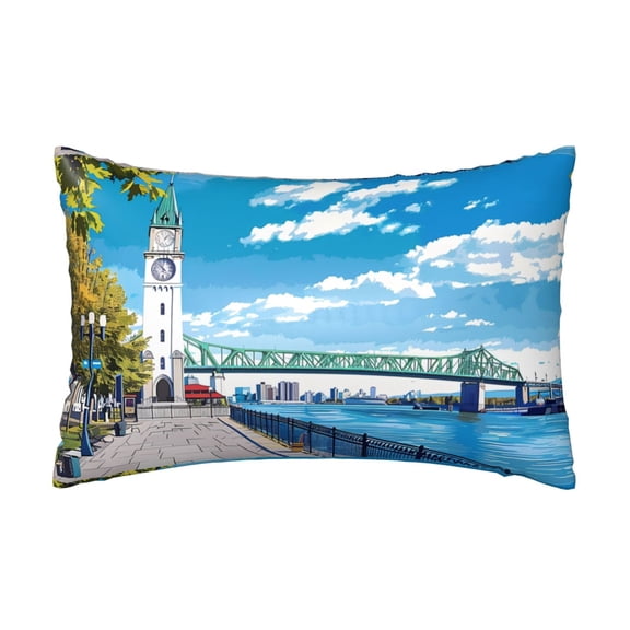 Xecao Urban Riverside Clock Tower Pattern Satin Pillowcases for Hair and Skin, Luxurious and Silky Pillow Cases with Envelope Closure, 20x30 Inches