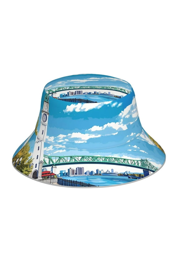 Urban Riverside Clock Tower Print Men and Women Night Reflective Hat Runner Cap Visor Bucket Hat Boonie Cap