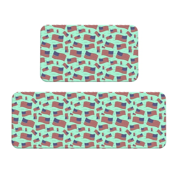 Xecao Usa Flag Patten Kitchen Rugs and Mats Sets,2 Pieces Non-Slip Washable Rugs, Kitchen Mat for Floor,Suit for Kitchen Decor and Accessories