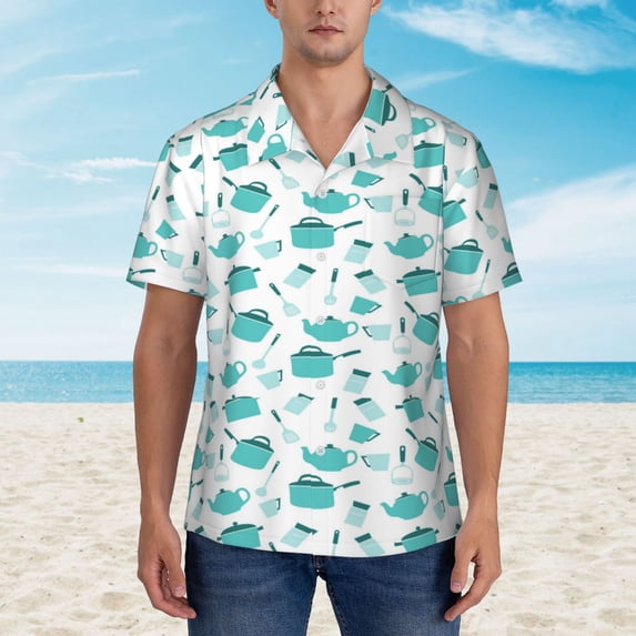 Xecao Utensiles print Hawaiian shirt - a stylish short-sleeve button-down for men, perfect for casual beach and tropical outings.