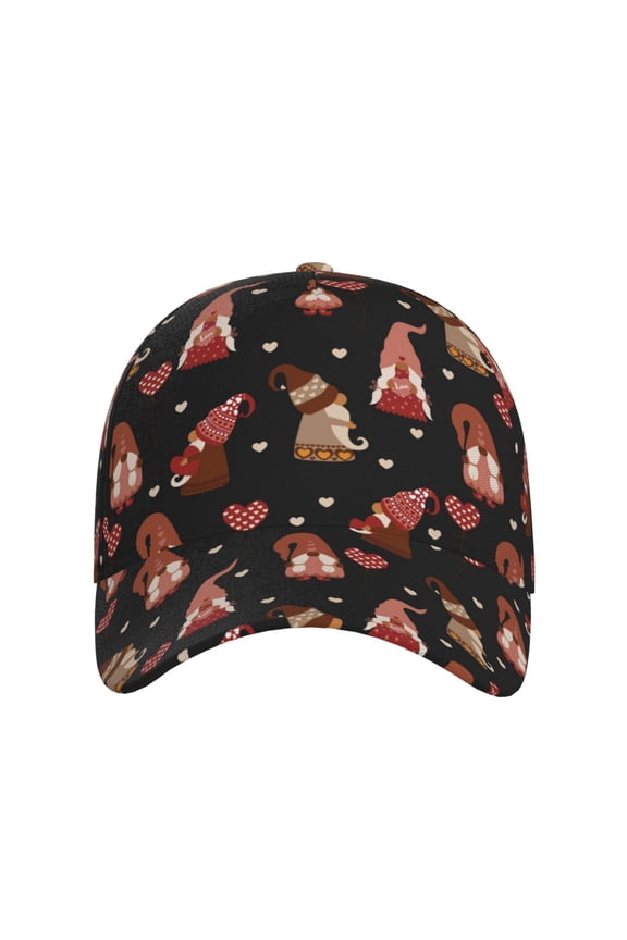 Valentine Gnome for Baseball Cap: Unisex, crafted from classic polyester twill fabric, featuring a soft unconstructed design