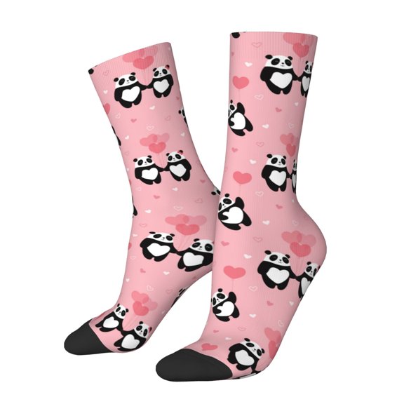 Xecao Valentine'S Day Panda Pattern Sport Socks for Women and Men Crew Socks Sporty Calf Socks Casual Socks