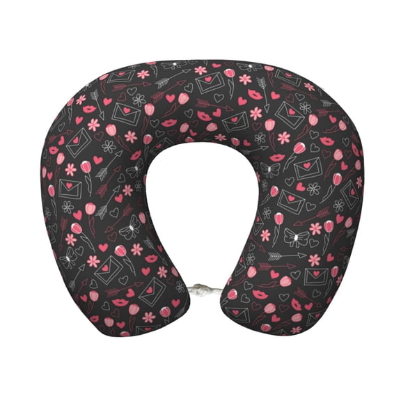 Xecao Valentine'S Day Print Memory Foam Cervical Neck Pillow Versatile U-Shaped Pillows for Home,Office,Camping,Travelling,Soft Washable Cover