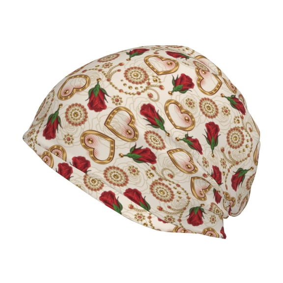 Xecao Valentine'S Day Rose Print Knit Hat,Winter Beanie for Men Women, Beanie Soft Warm Ski Stocking Cuffed Cap