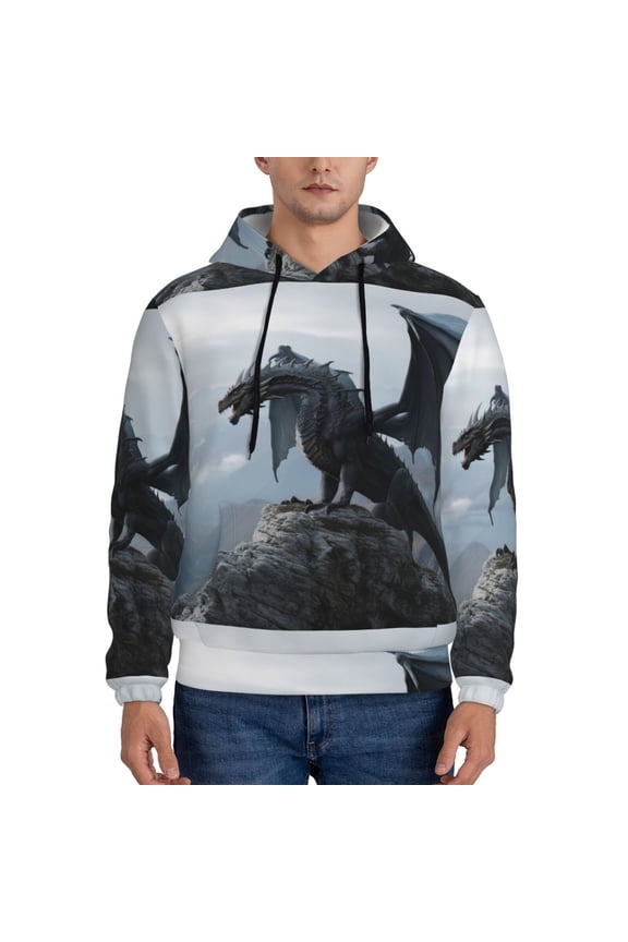 Valley Gray Dragon Pattern Men's Adult Pullover Hoodie,Hooded Sweatshirt-Medium
