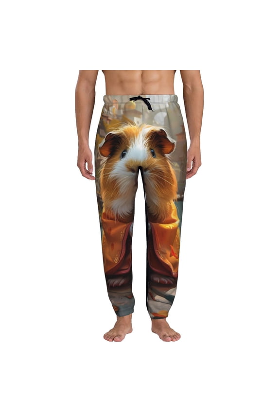 Valley Meditating Guinea Pig Print Active Tech Joggers for Men, Mens Sweatpants Lounge Pants with Pockets-3X-Large
