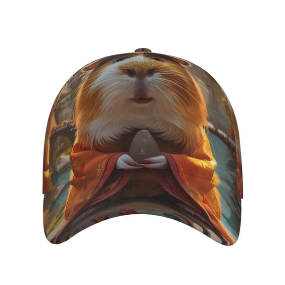 Xecao Valley Meditating Guinea Pig for Baseball Cap: Unisex, crafted from classic polyester twill fabric, featuring a soft unconstructed design