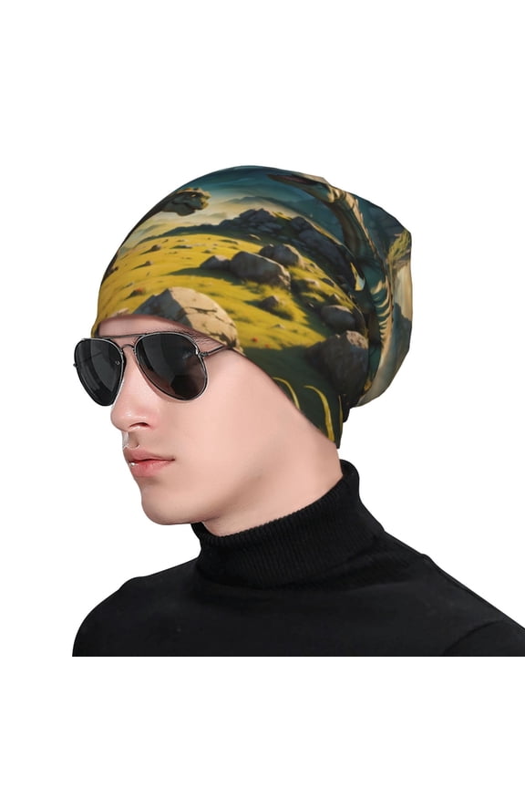 Valley River Dinosaur Print Beanie Knitted Hat for Men Women, Winter Fashion Knit Cuffed Caps Unisex