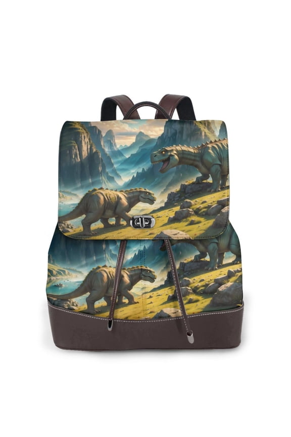 Valley River Dinosaur Print Large Backpack Soft Leather for Women Travel with Compartment, Adjustable Convertible Strap