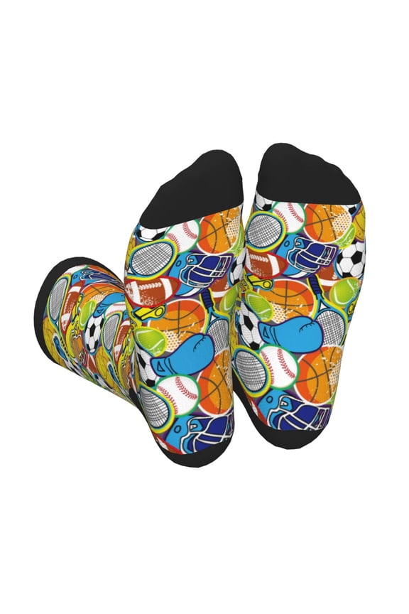 Various Balls Print Crew Socks for Men and Women, Men's Soft Moisture-wicking Sock