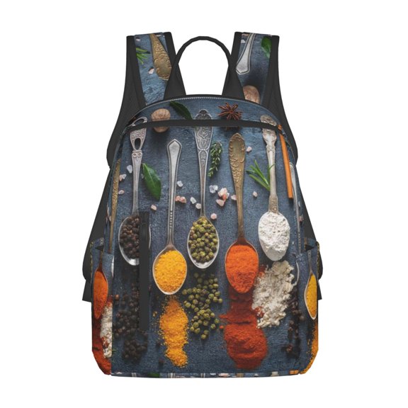 Xecao Various Herbs And Spices In Spoons print Backpack For women men Aesthetic Lightweight Travel Daypack Simple Cute Backpack For Bookbag
