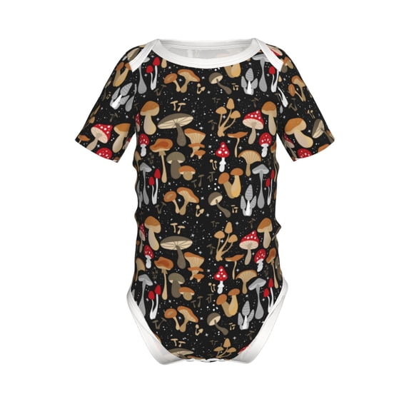 Xecao Various Mushrooms Pattern Baby Climbing Bodysuit Short Sleeve Onesie Unisex 0-12 Months Baby Shirt Newborn Outfits Crotch snap design-9M