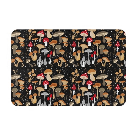 Xecao Various Mushrooms print Flannel Mat: Non-slip, 16x24in. Ideal for kitchen, bedroom, bath & living room.