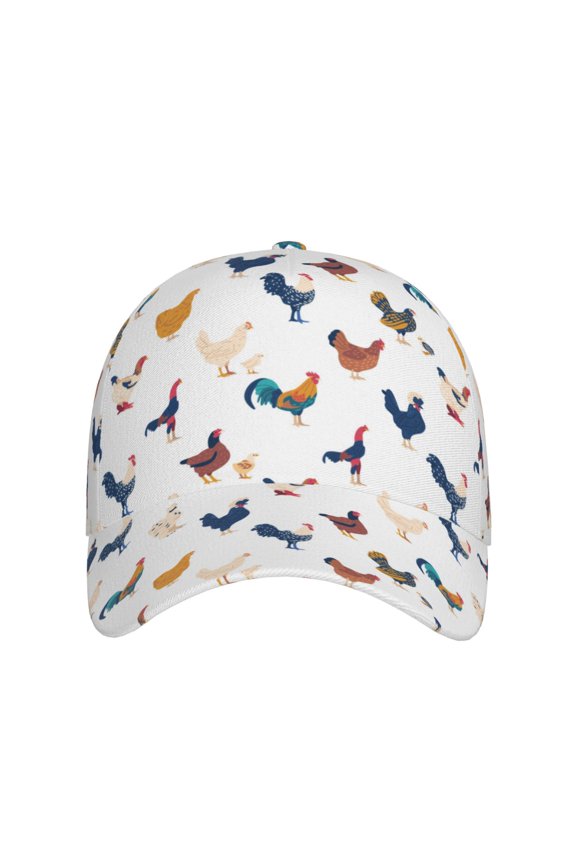 Various Rooster for Baseball Cap: Unisex, crafted from classic polyester twill fabric, featuring a soft unconstructed design
