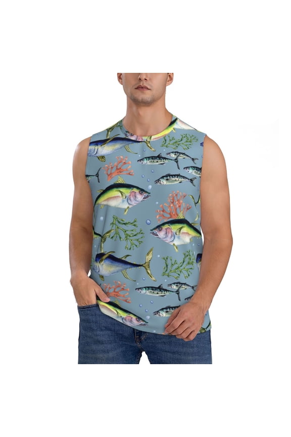 Various Wild Sea Fish Print Men's Tank Top: Sleek Sleeveless Tee for Casual Sports and Beach Occasions-3X-Large