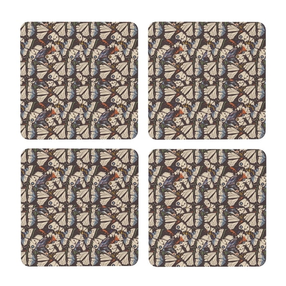 Xecao Vector Butterflies for MDF Cork Coaster 4 Pcs,Drink Coasters,Suit for House Warming Gifts New Home ,Coffee Table Decor-Square