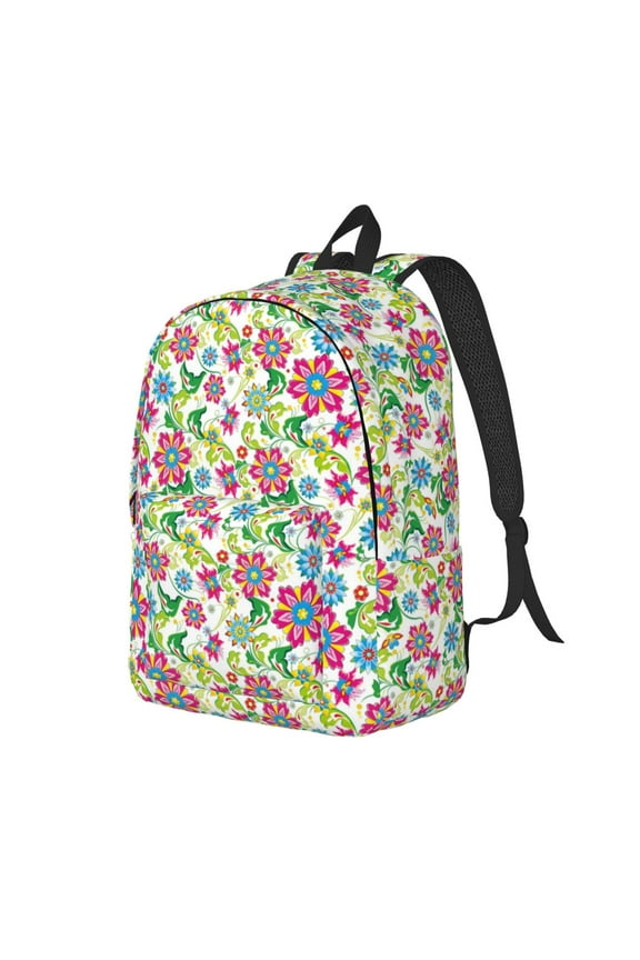 Vector Mexican Otomi Style Bright Canvas College Laptop Backpack, a durable rucksack designed for both men and women, ideal for travel, school, and daily use-Small