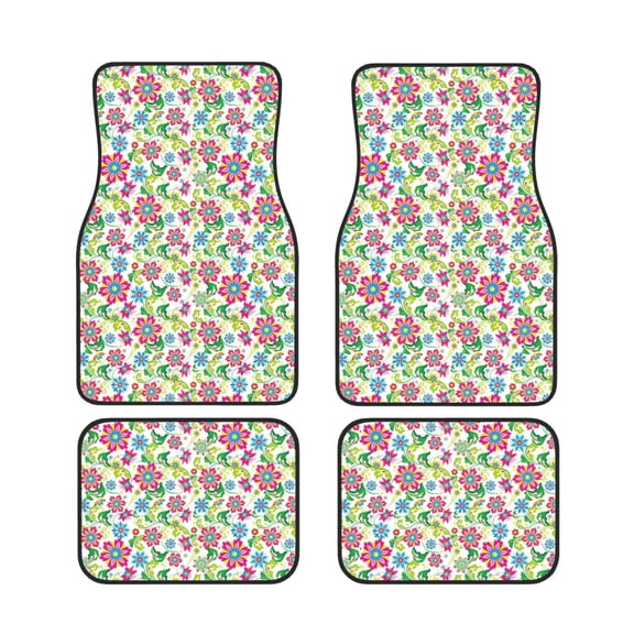 Xecao Vector Mexican Otomi Style Bright Print Car Foot Mat Set of 4 Pieces Neoprene All-Weather Dust-Proof Stain-resistantCar Interior Decorative mats Non-Slip Mats