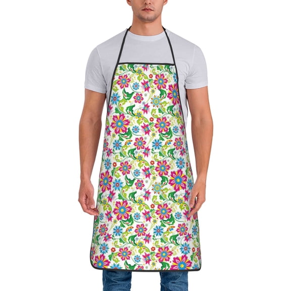 Xecao Vector Mexican Otomi Style Bright Print Funny BBQ Chef Aprons for Men Women,Adjustable Kitchen Cooking Aprons with Pocket Waterproof Oil Proof No Pilling Fading