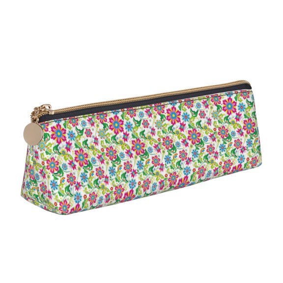 Xecao Vector Mexican Otomi Style Bright Print Leather Pencil Case -Stationery Bag Pen Holder for Work & Office