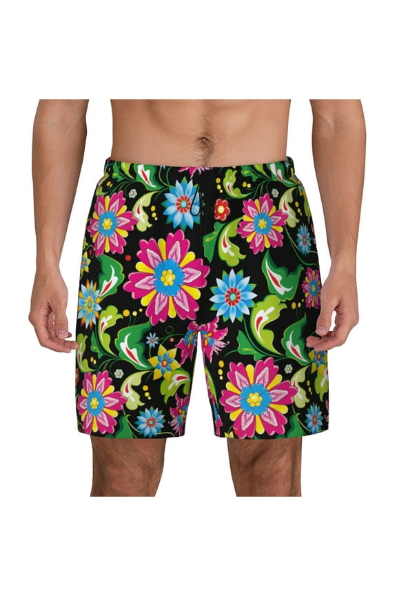 Vector Mexican Otomi Style Bright for Men's Swimming Trunks Swim Trunks Quick Dry Swim Shorts with Mesh Lining Funny Swimwear Bathing Suits