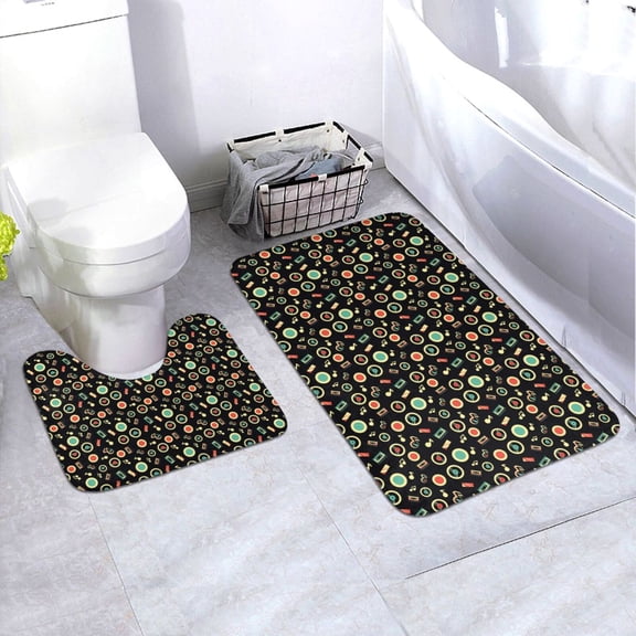 Xecao Vector Retro Music 2-Piece Vintage Seamless Anti-Skid Mat Set, featuring a stylish pattern for a safe and elegant toilet rug experience