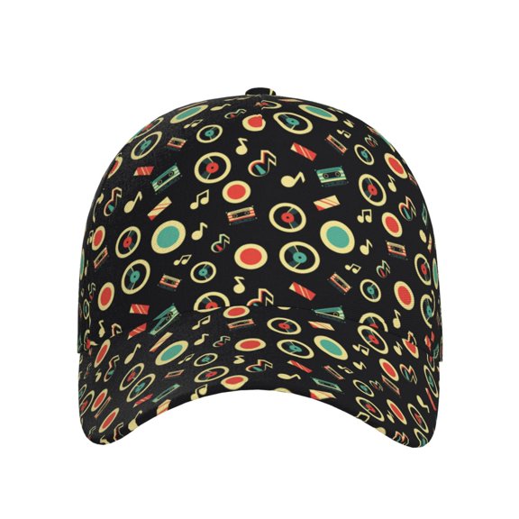 Xecao Vector Retro Music for Baseball Cap: Unisex, crafted from classic polyester twill fabric, featuring a soft unconstructed design