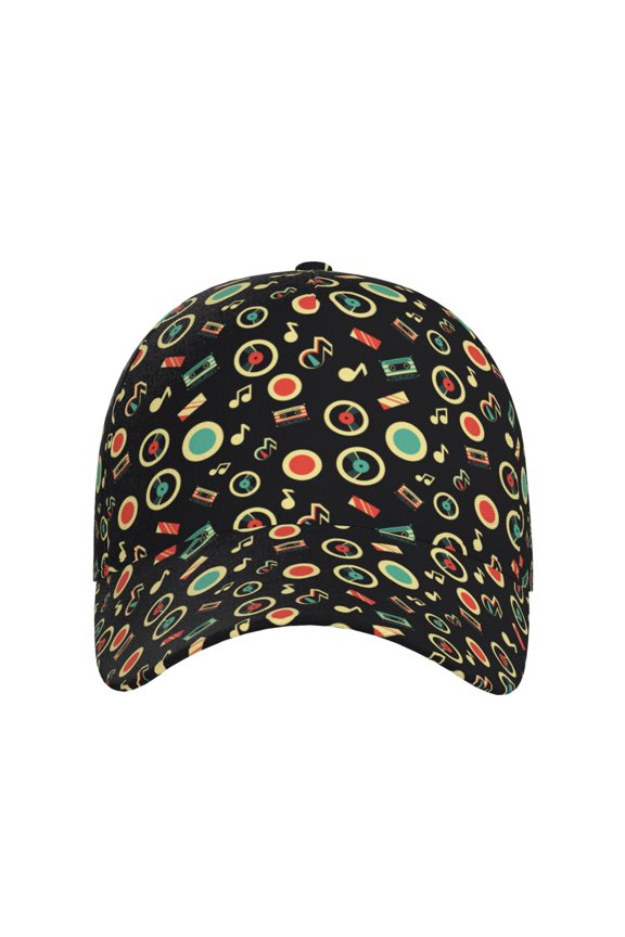 Vector Retro Music for Baseball Cap: Unisex, crafted from classic polyester twill fabric, featuring a soft unconstructed design