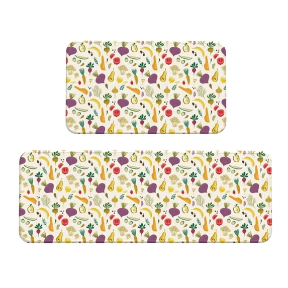 Xecao Vegetable Patten Kitchen Rugs and Mats Sets,2 Pieces Non-Slip Washable Rugs, Kitchen Mat for Floor,Suit for Kitchen Decor and Accessories