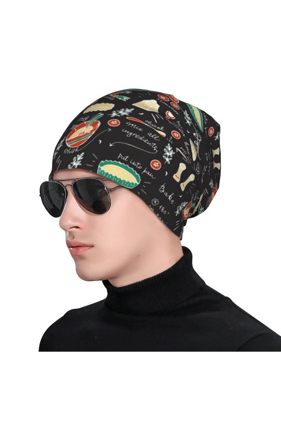 Vegetable Quiche Print Beanie Knitted Hat for Men Women, Winter Fashion Knit Cuffed Caps Unisex