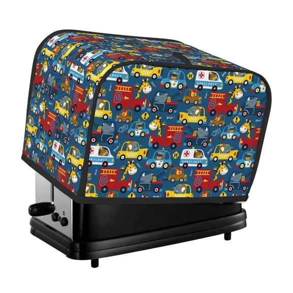 Xecao Vehicles Cartoon with Funny Drivers,Animal Drivers Print 2 Slice Toaster Cover with Pockets, Small Appliance Cover, Dust and Fingerprint Protection, Machine Washable