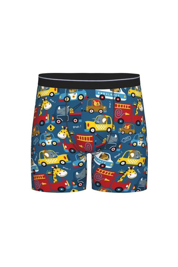 Vehicles Cartoon with Funny Drivers,Animal Drivers Print Boxer Briefs for Men's Stretch Moisture-Wicking Underwear, Mid-Rise Classics breathable fabric